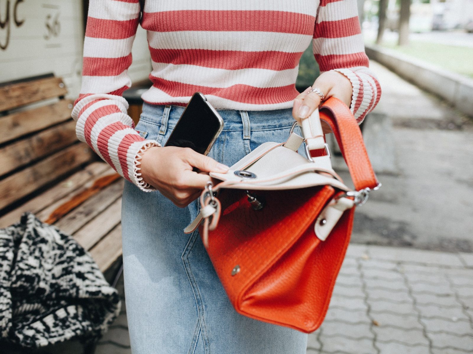 Woman holding a purse Woman holding a purse